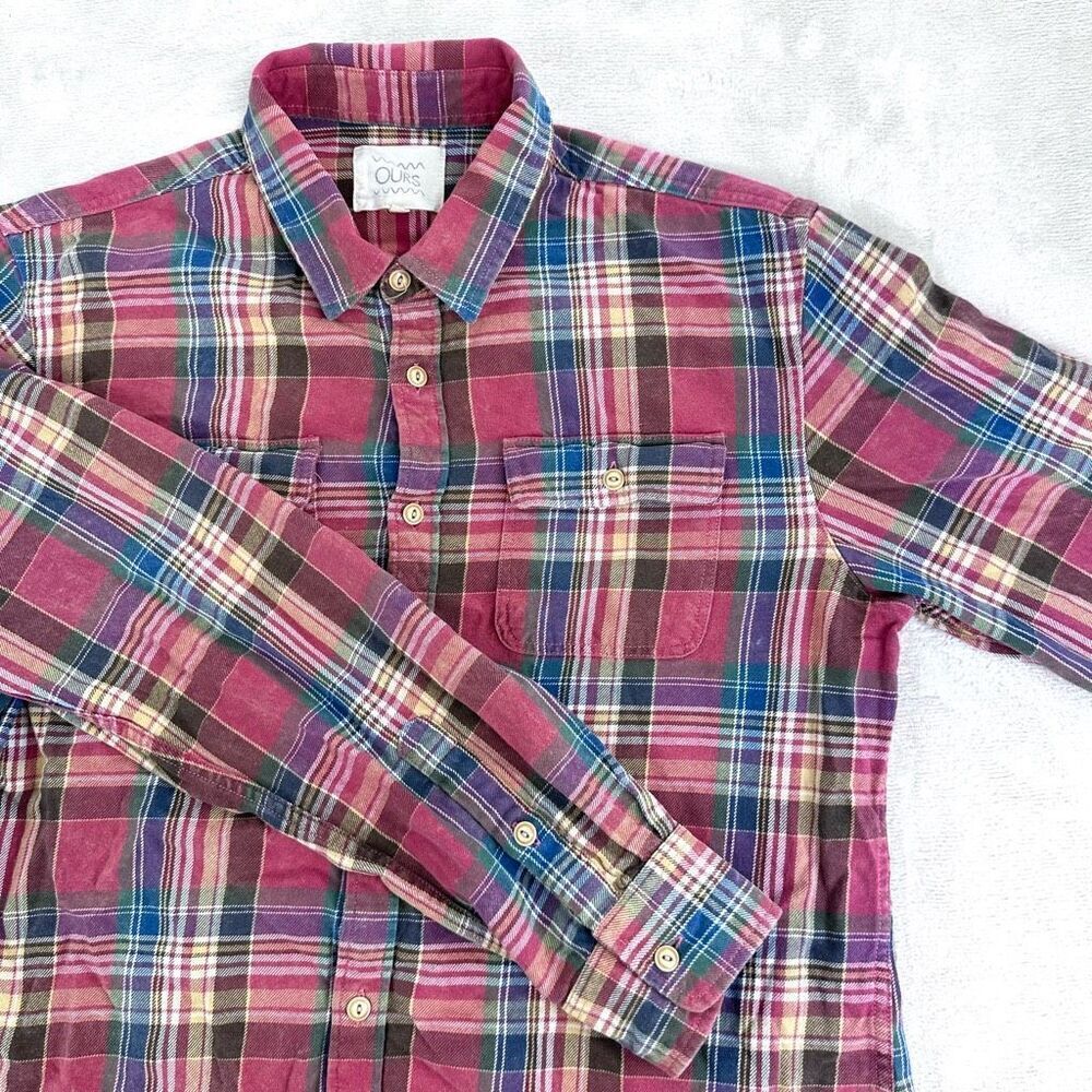 OURS Shirt Mens‎ Medium Red Plaid ALOHA FLANNEL Long Sleeve Button Up REVOLVE